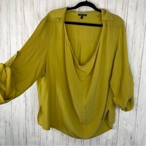 Eileen Fisher 100% silk green drape blouse Large